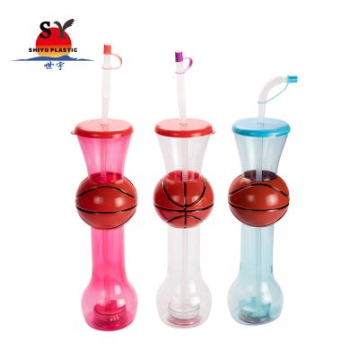 China Viable Most Popular SY918 1160ml Led Basketball Sports Clear Slush Long Drinking Beer Party Yard Plastic Cups With Straw for sale