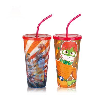 China Best Price SY669A 900ml Cartoon Printing 3d Lenticular Plastic Cups 32oz With Lids And Straw for sale