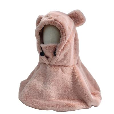 China Polyester Two-Piece Scarf Set In Hood Female Warm Windproof Bib Bib Plush Ears Bear Polyester All-in-one Polyester Blanket for sale