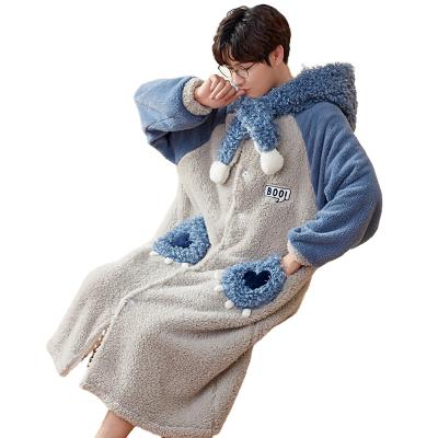 China New autumn and winter couples pajamas women's pajamas women's long robe cartoon flannel hooded pajamas clothing polyester thermal warm home blankets for sale