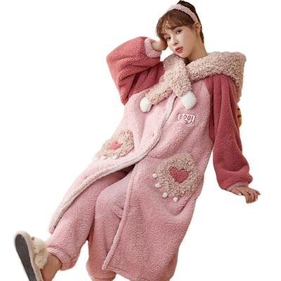 China New autumn and winter couples pajamas women's pajamas women's long robe cartoon flannel hooded pajamas clothing polyester thermal warm home blankets for sale