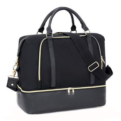 China Custom Vintage Print Black Tote Zipper Weekend Overnight Duffle Luggage Travel Bags for sale