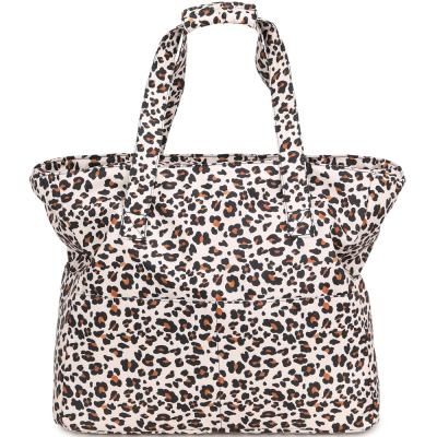 China Fashion Leopard Print Shoulder Straps Waterproof Coating Multiple Pockets For Large Storage Beach Bag for sale