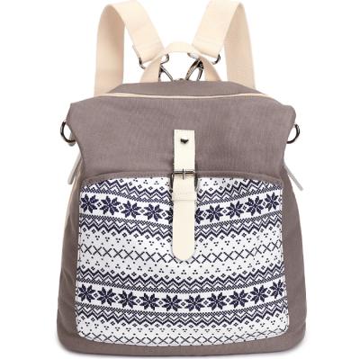 China Customized Simple Folding Anti-theft Fashion Canvas Ethnic Style School Backpack Girl Coin Purse Backpack for sale