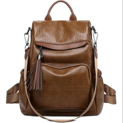 China Tan Brown Solid Backpack Bags Anti-theft Vintage Shoulder Leather Backpack For Girl for sale