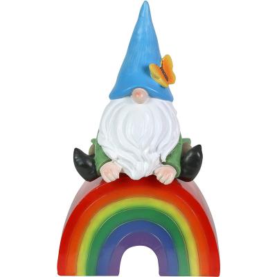 China Fairy Tale Garden Gnome Statue with Solar LED Lights, Glowing Rainbow Resin Gnomes Sculpture Decorations for Patio Yard Lawn Porch Ornament for sale