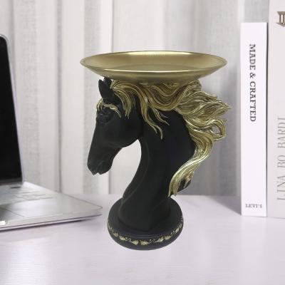 China Multifunctional Art Deco Resin Desk Storage Tray Horse Statue Coin Piggy Animal Table Decoration Bank Storage Sculpture Home Office Decor for sale