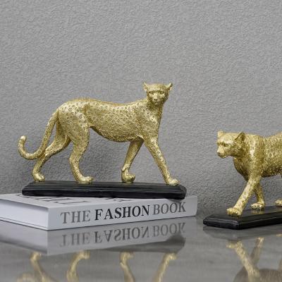 China Home Crafts Art Decoration Collection Opens Tiger Leopard Panther Animal Statue Wolf Leopard Small Animal Statues Creative Gold Ornaments Nordic for sale