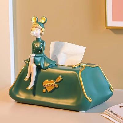 China Nordic Viable Girl Statue Sculpture Tissue Box Resin Decorations Living Room Bedroom Resin Opens Gifts Office Crafts For Home Decor for sale