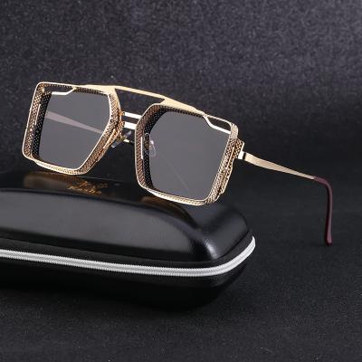 China 2022 Retro Fashion Sunglasses Designer Double Bridges Square Fashion Steampunk Metal Men Hollow Glass Shades for sale