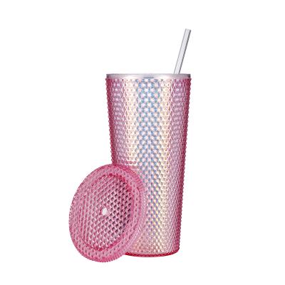 China Sustainable Christmas Gift Set Colorful Custom For Shinny Double Wall Plastic Water Cup With Lid And Straw for sale