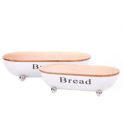 China Sustainable French Bakery Customized White Enamel Bread Box Wood for sale