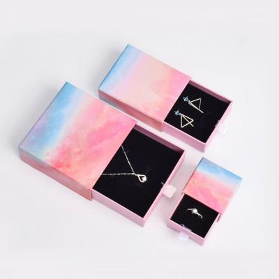 China Unique Custom Luxury Paper Recycled Ring Packaging Gift Jewelry Box Materials Gift Box Drawer Style Necklace Jewelry Box With Logo Printed for sale