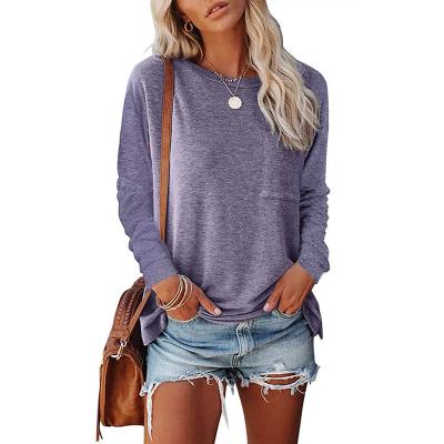 China Anti-wrinkle Women's Crewneck Sweatshirts Loose Fit Tops For Women Long Sleeve Shirts Solid Color Pullover for sale