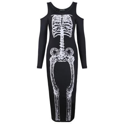 China Halloween Dry Cleaning Skeleton Tight Long Sleeve Dress Sexy Performance Cosplay Costume for sale