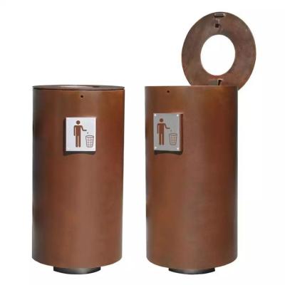 China Outdoor Rusty Looks Ashtray Dustbin Corten Metal Litter Bin For Street Furniture for sale