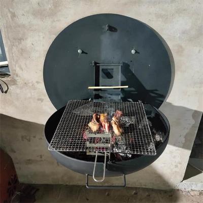 China 800 mm houtgestookte vuurplaats koolstofstalen wandgemonteerde hangende barbecue Te koop