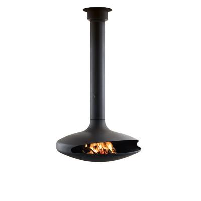 China Chimenea colgante interior moderna decorativa Matte Black Suspended Wood Stove en venta