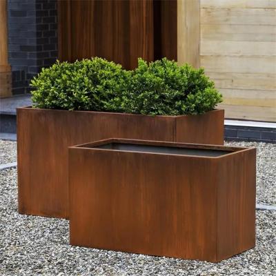 China Customized Outdoor Corten Steel Cube Planter Box Garden Rust Metal Flower Pots for sale