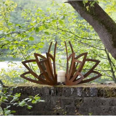 China Multifunctional Candlesticks Lotus Shaped Corten Steel Garden Lantern for sale