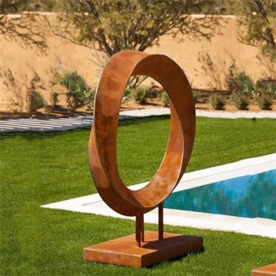 China Openlucht Rustiek Modern Abstract Groot Ring Corten Steel Metal Art-Beeldhouwwerk Te koop