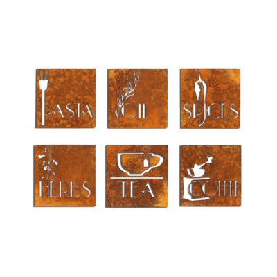 China Decoraciones cuadradas Rusty Corten Steel House Signs de la pared de la cocina del sistema 6 en venta