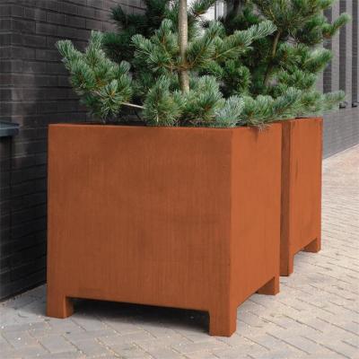 China Modern Metal Garden Pot Cube Size Corten Steel Square Planter With Leg for sale