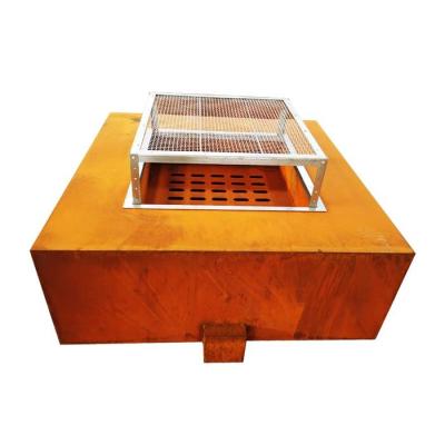 China 120cm Grotere Openlucht het Verwarmen Vierkante Corten Staal Houten Brandende Brand Pit Table Te koop