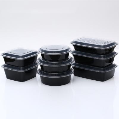 China Food Packaging black round pp plastic salad bowl disposable rice bowl plastic cutlery for sale