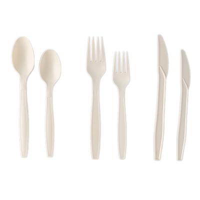 China Food Packaging Cornstarch Spoon Fork Knife Set Cutlery Biodegradable Ring Cutlery for sale