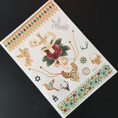 China Temporary tattoo jewelry fancy metallic color flash tattoo foil silver gold temporary tatoo sticker for sale