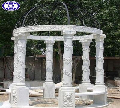 China Easy Assemble Steel Gazebo Garden Natural White Marble Stone Gazebo With Iron Top for sale