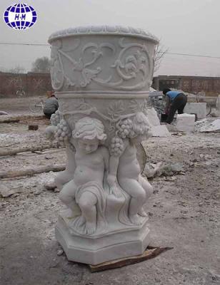 China Modern Hand Carved White Marble Chinese Nature Flower Pot Sculpture for sale