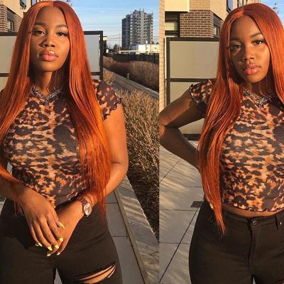 China Silky Straight Wave 30 40 Brazilian Straight Full Lace Body Wave Wig #350 Ginger Orange Human Hair Wigs Colored Hair Wigs By Inch for sale