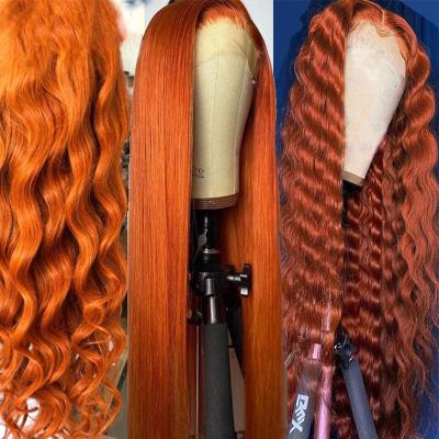 China Preplucked Hair Lace Front Wigs Ginger Orange 13x4 13x6 Lace Frontal Wigs 180% Density Wave #350 Silky Straight Curly Lace Band Wigs for sale