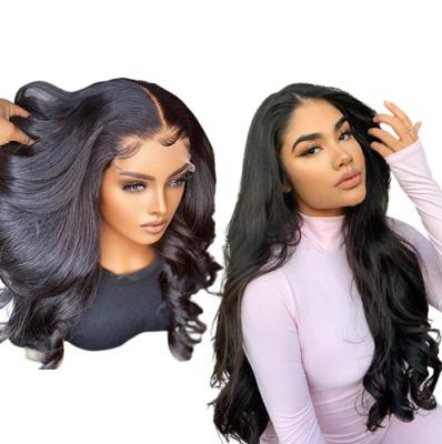 China Deep Shot 180% 200% 300% Density Customized Brazilian Virgin Hair Black Real Wave 26 Inches Body Wave 4x4 Lace Deep Closure Wig for sale