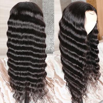 China Brazilian Virgin Deep Wave 100% Density HD Lace Front Wigs 150 180 Highlight Long 28 30 Inch Wave Deep Hair Wigs For Black Women for sale