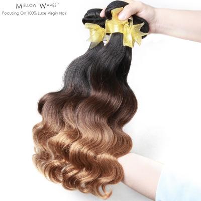 China Raw Soft Indian Remy Body Wave Hair Weft Bundles Bundles Hair Wholesale Vendors Ombre Color T1B-4-27 Virgin Body Wave Bundle for sale