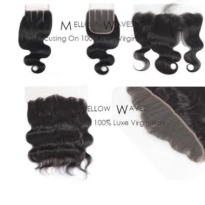 China 12A Quality Double Drawn Grade Natural Black Brazilian Virgin Hair Waves 4x4 13x4 Freestyle Lace Closure And Headband for sale