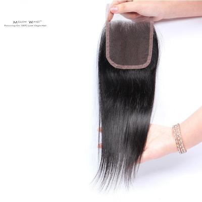 China Indian Straight Mature Waves Lace Closure 4x4 Lace Up Closure 100% Original Raw Unprocessed Natural Hair Lace Closures for sale