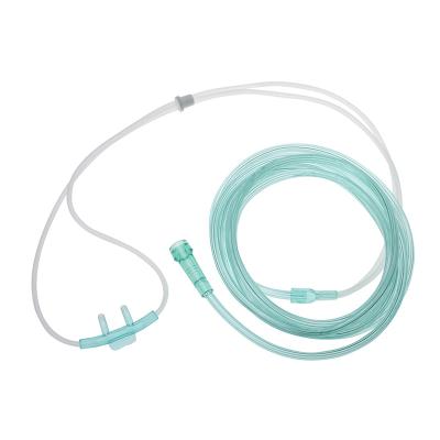 China Medical Grade PVC Respiratory Therapy Oxygen Cannula Medical Disposable Nasal Adult Curved Non-flared Tip With 7' Tubing for sale