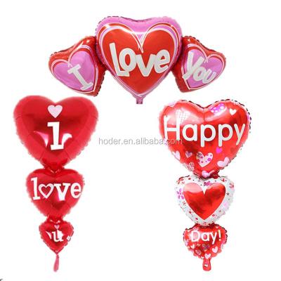 China Gift Toy New Design Three Balloon Helium Mylar Balloons String Heart Foil Balloon for sale