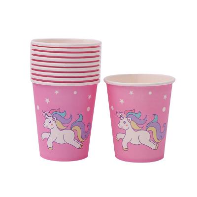 China Home Restaurant Unicorn Birthday Paper Cups Friendly Unicorn Party Supplies Hotel Pink for sale