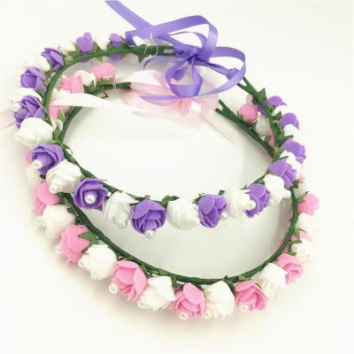 China 2020 New Fashion Romantic Handmade Flower Crown With Adjustable Ribbon For Wedding Festivals Fails Hair for sale