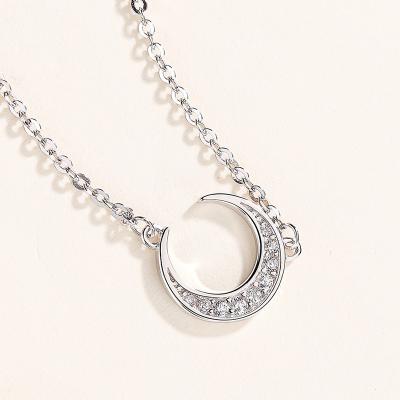 China Cute Female Elegant Crescent Moon Pendant 925 Sterling Silver Crystal Moon Necklace 2023 New Style for sale