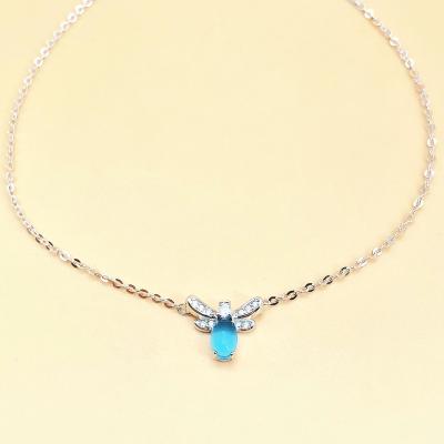 China Cute Female Elegant Blue Glass Dragonfly Pendant Fashion Special Design Necklace 925 Sterling Silver For Women for sale