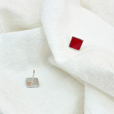 China Cute wholesale red classic sterling silver 925 jewelry platinum plating geometric square earrings girl for sale