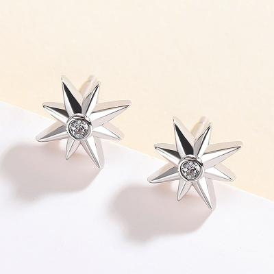 China Romantic Trendy Style Dainty Jewelry Factory Custom 5A Zircon  Platinum Gold 925 Sterling Silver Mini Star Small Star Burst Earrings Stud for sale