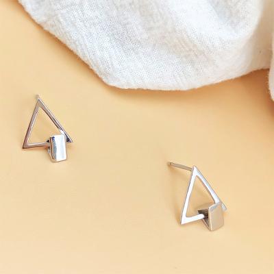 China Cute Teen Girls Minimalist Simple Style Triangle Shape Geometric Small Rose Gold Stud Earring Sterling Silver for sale