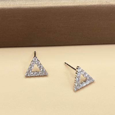 China Cute Fashion Shiny Zircon Stud Earrings Dainty Small 925 Sterling Silver Crystal Geometric Triangle Shape Earrings 2023 for sale